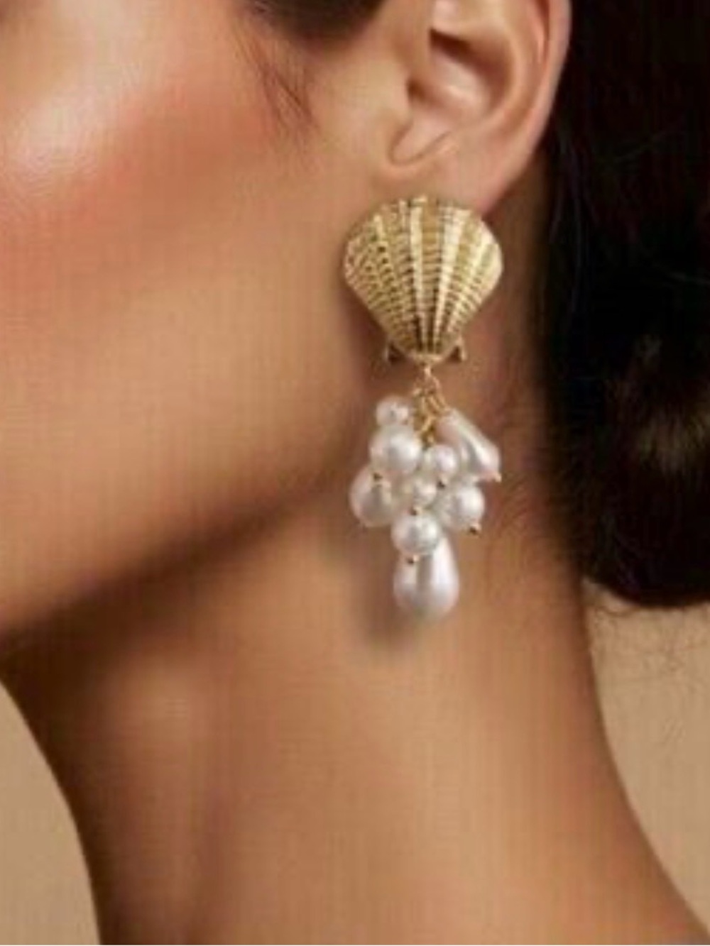 House Of Harlow 1960 Pearl And Gold Tone 3 1/2” Pierced earrings